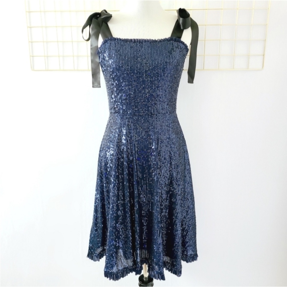 Gal Meets Glam Blue Sequin Satin Straps Diana Dress